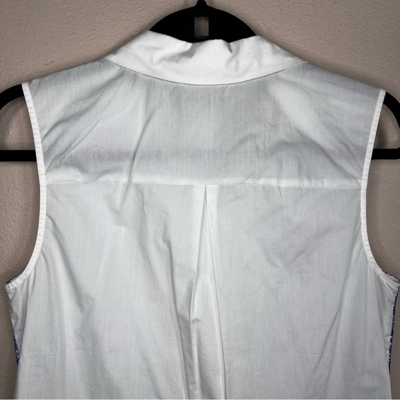 NEW PIXLEY MEDIUM BUTTON FRONT TOP WHITE BLUE LACE SLEEVELESS COTTON PEPLUM - Picture 3 of 11